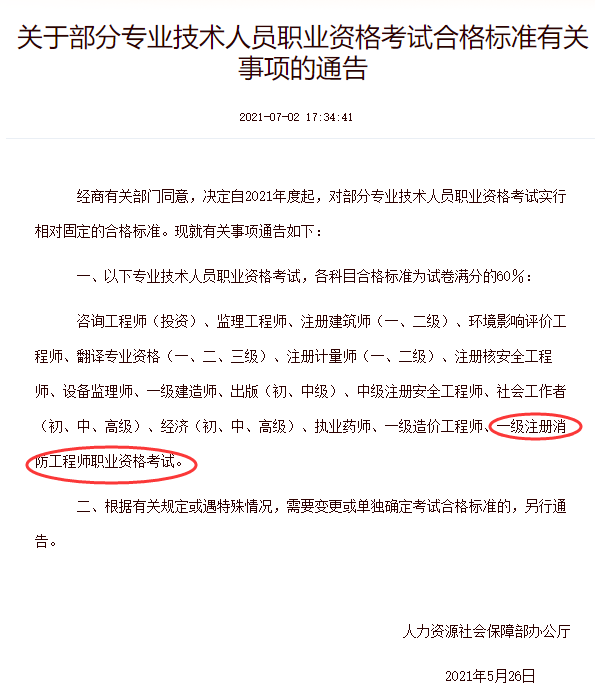 一级消防工程师合格标准2021.png