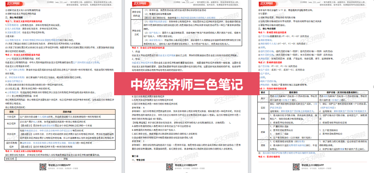 233网校中级经济师三色笔记