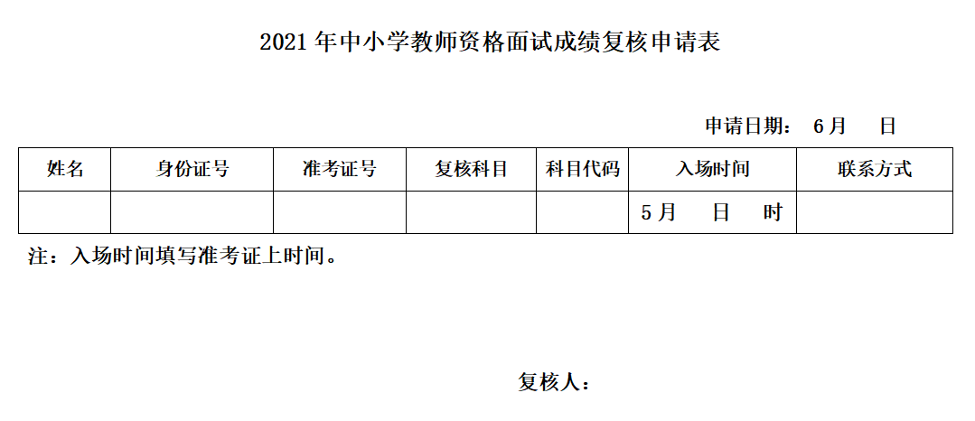 黑龙江教师资格证面试成绩复核申请表