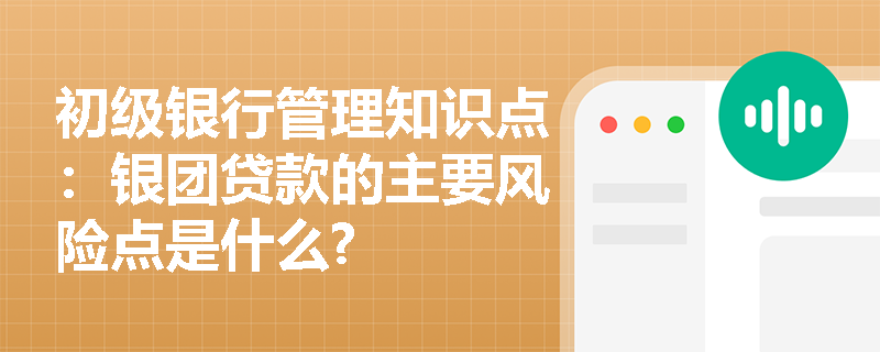 初级银行管理知识点：银团贷款的主要风险点是什么?