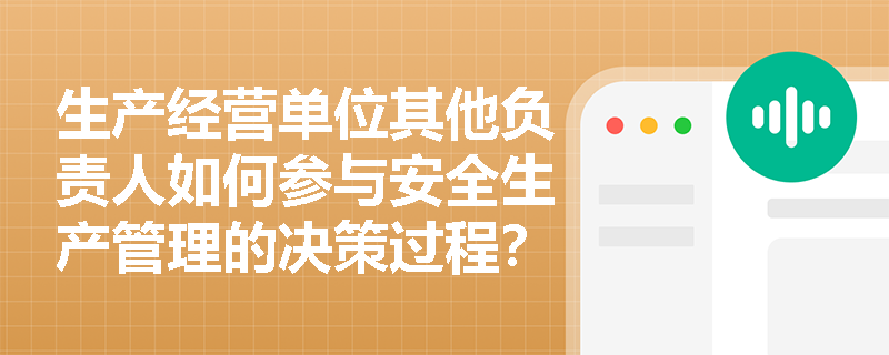 生产经营单位其他负责人如何参与安全生产管理的决策过程？