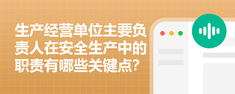 生产经营单位主要负责人在安全生产中的职责有哪些关键点？