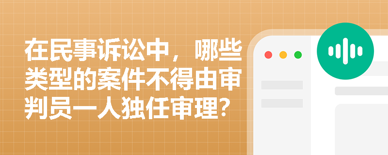 在民事诉讼中,哪些类型的案件不得由审判员一人独任审理? 在民事诉讼中,哪些类型的案件不得由审判员一人独任审理?