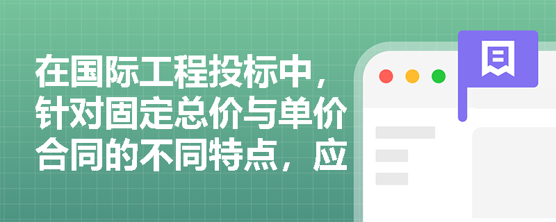 在国际工程投标中,针对固定总价与单价合同的不同特点,应如何差异化进行工程量估算并制定相应的报价与汇率防范策略? 在国际工程投标中,针对固定总价与单价合同的不同特点,应如何差异化进行工程量估算并制定相应的报价与汇率防范策略?
