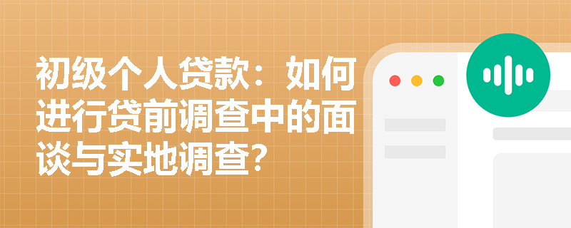 初级个人贷款:如何进行贷前调查中的面谈与实地调查? 初级个人贷款:如何进行贷前调查中的面谈与实地调查?