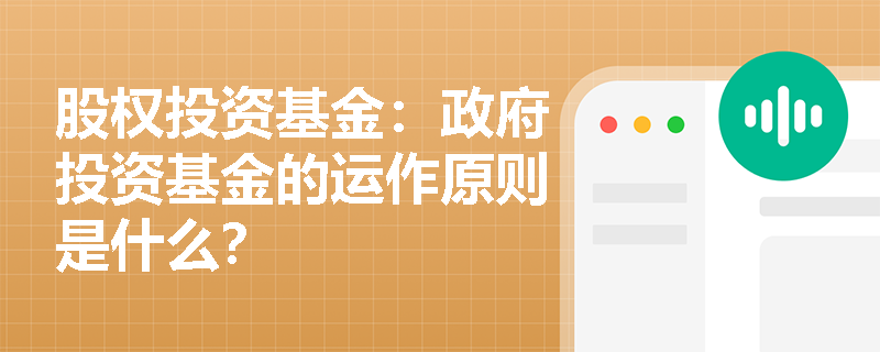 股权投资基金：政府投资基金的运作原则是什么？