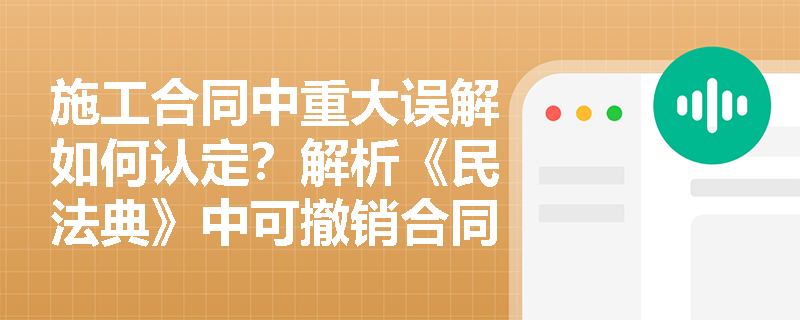 施工合同中重大误解如何认定?解析《民法典》中可撤销合同的判断标准 施工合同中重大误解如何认定?解析《民法典》中可撤销合同的判断标准