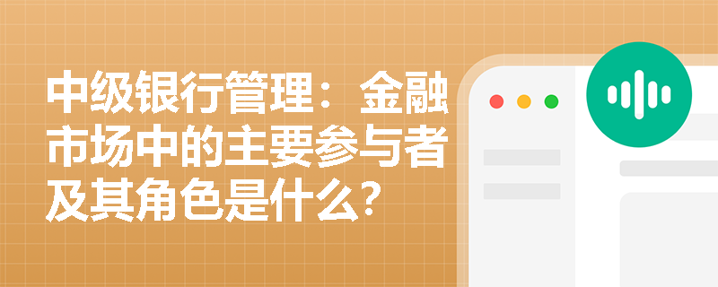 中级银行管理:金融市场中的主要参与者及其角色是什么? 中级银行管理:金融市场中的主要参与者及其角色是什么?