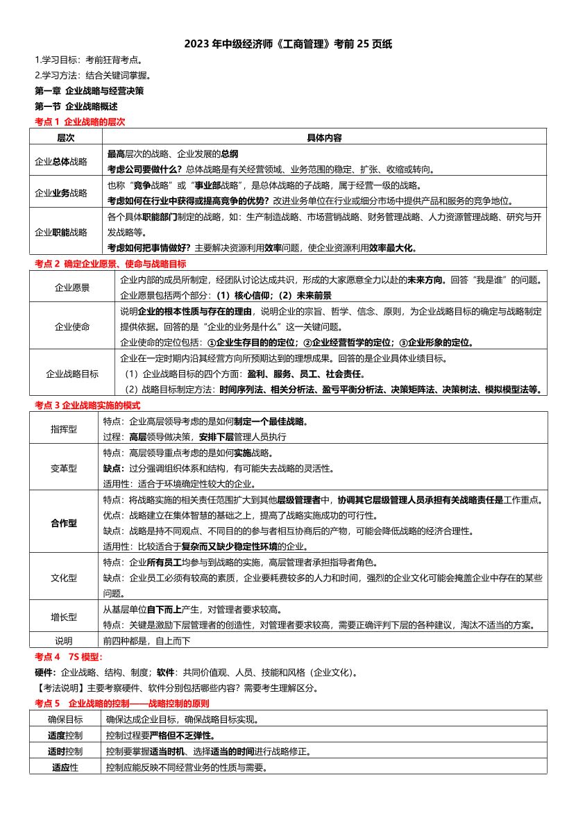 2023年中级经济师《工商管理》考前25页纸.pdf-图片1