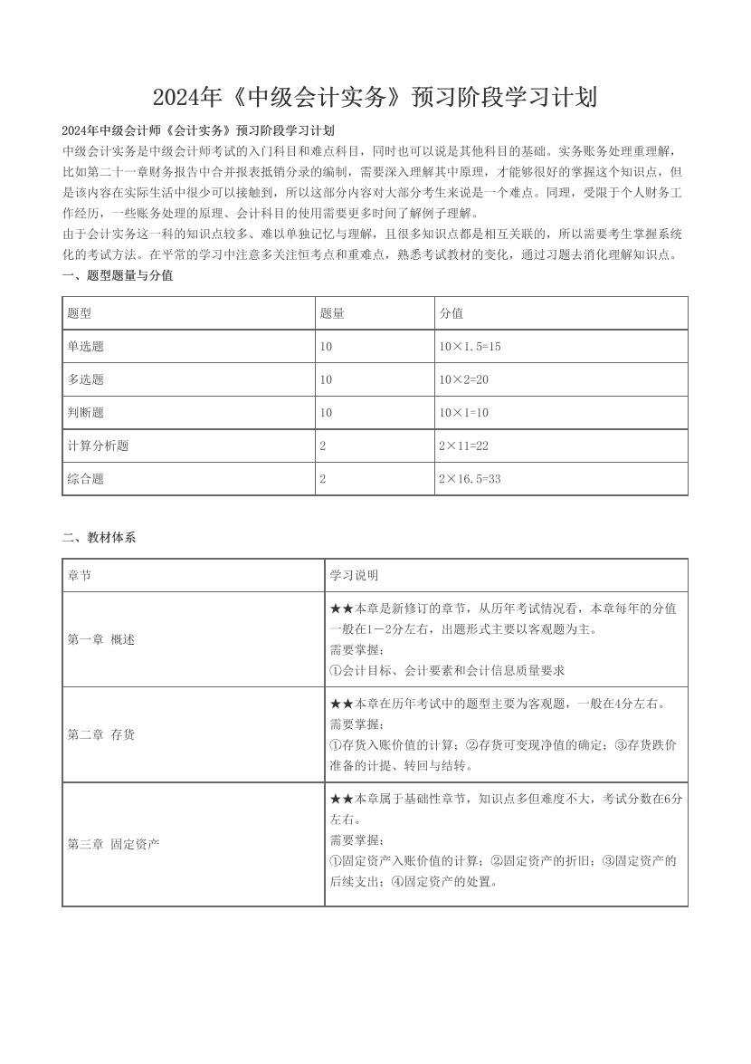 2024年《中级会计实务》预习阶段学习计划.pdf-图片1