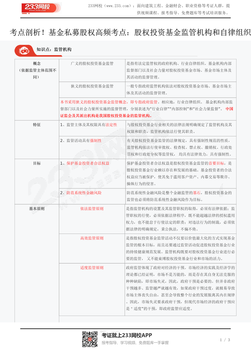 考点剖析！基金私募股权高频考点：股权投资基金监管机构和自律组织.pdf-图片1