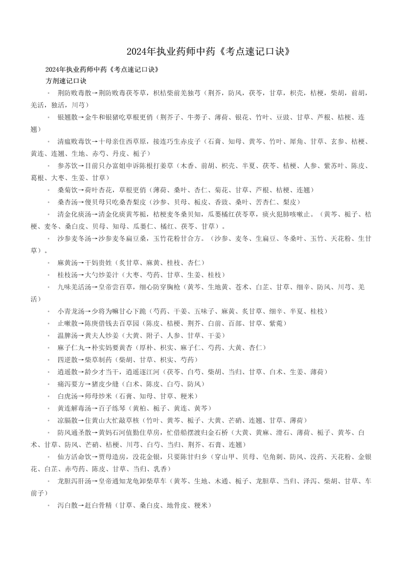 2024年执业药师中药《考点速记口诀》.pdf-图片1
