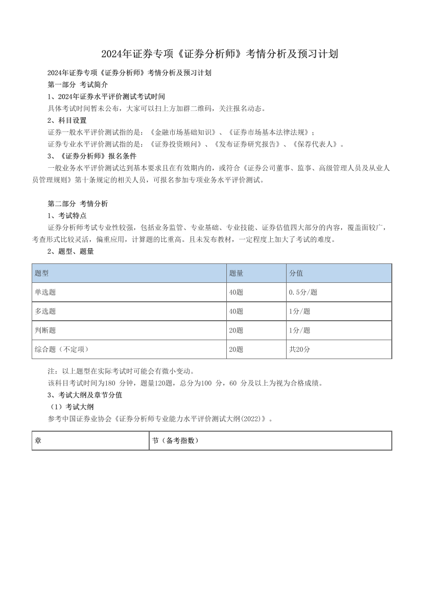 2024年证券专项《证券分析师》考情分析及预习计划.pdf-图片1