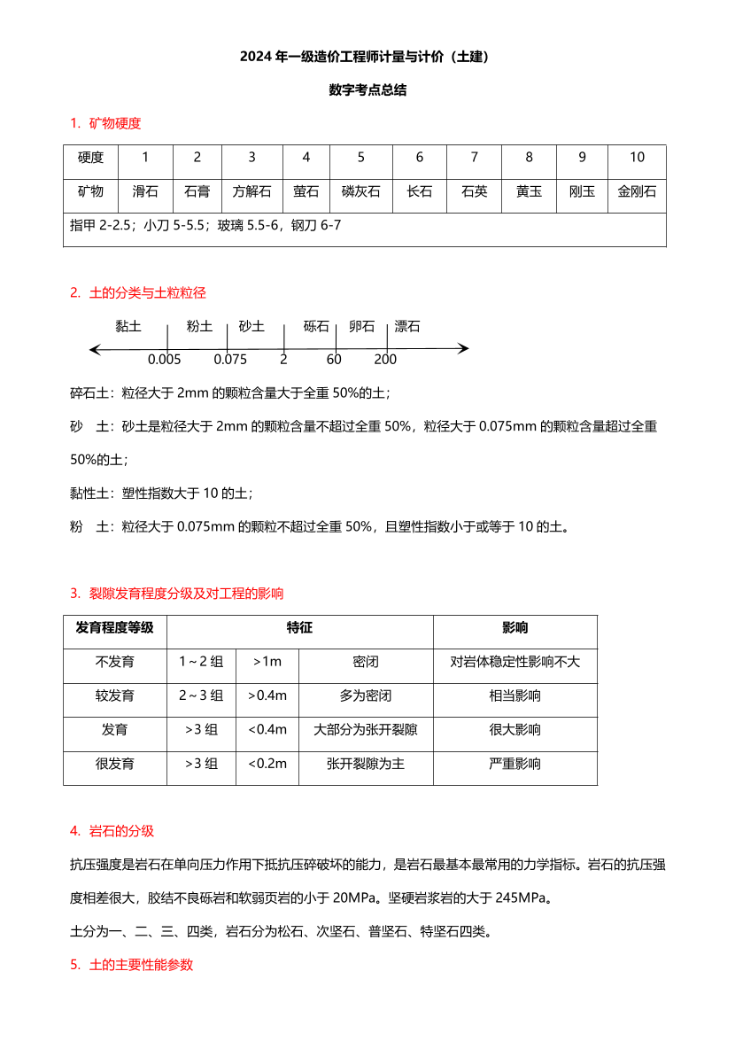 2024年一级造价工程师《技术与计量（土建）》时间、数字考点.pdf-图片1