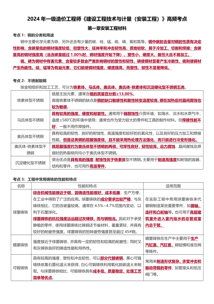 2024年一級造價工程師《技術(shù)與計量（安裝）》高頻考點.pdf-圖片1