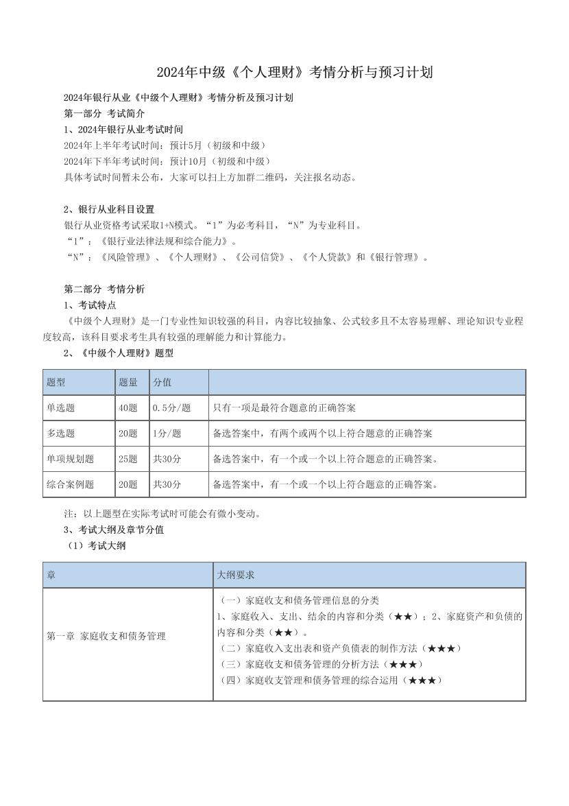 2024年中级《个人理财》考情分析与预习计划.pdf-图片1