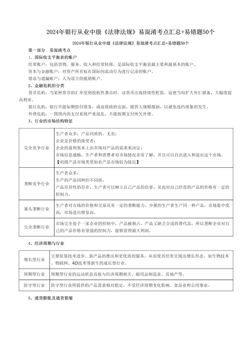 2024年银行从业中级《法律法规》易混淆考点汇总+易错题50个.pdf-图片1