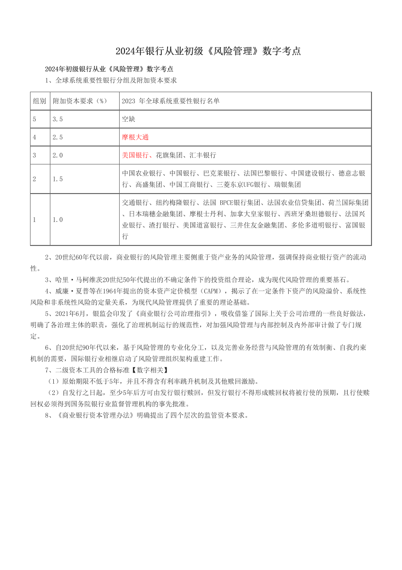 2024年银行从业初级《风险管理》数字考点.pdf-图片1