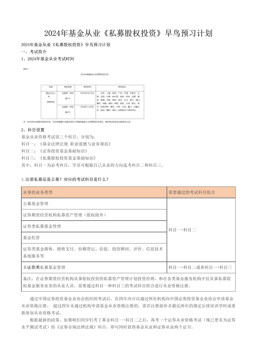 2024年基金从业《私募股权投资》早鸟预习计划.pdf-图片1