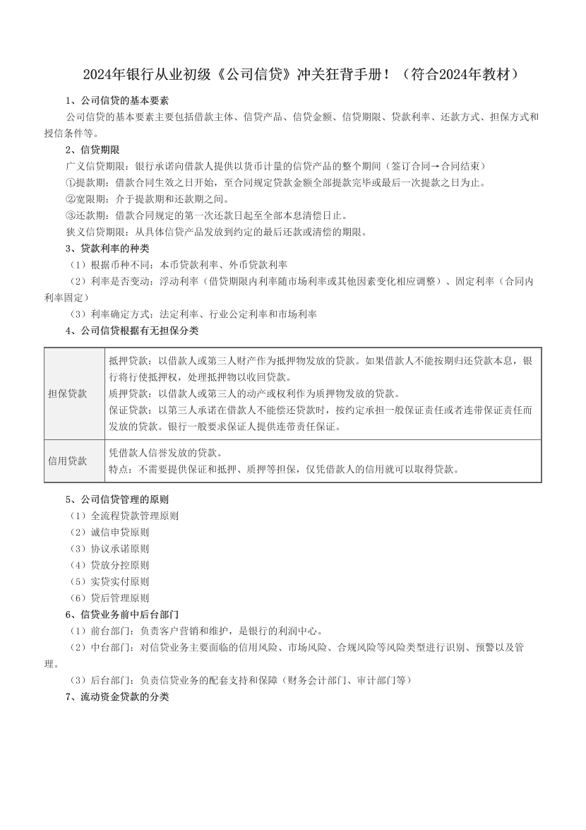 2024年銀行從業(yè)初級《公司信貸》沖關(guān)狂背手冊?。ǚ?024年教材）.pdf-圖片1