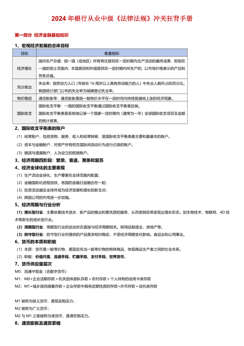 2024年银行从业中级《法律法规》冲关狂背手册！.pdf-图片1