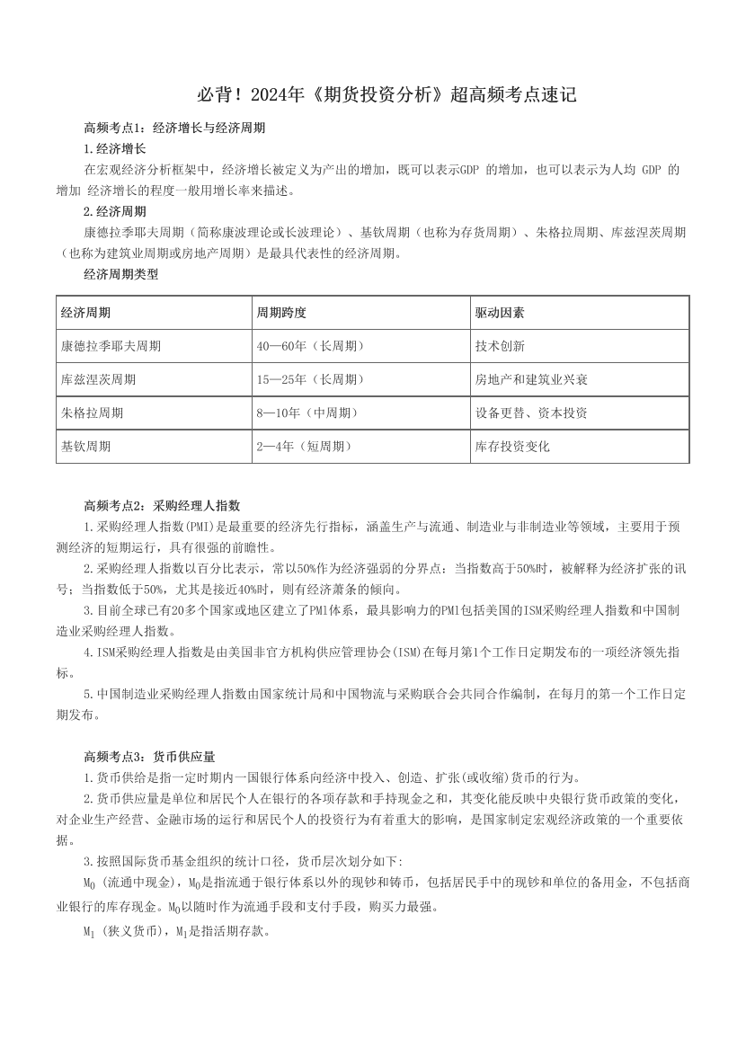 必背！2024年《期貨投資分析》超高頻考點速記.pdf-圖片1