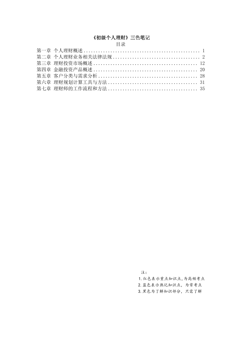 2024年银行从业初级《个人理财》三色笔记.pdf-图片1