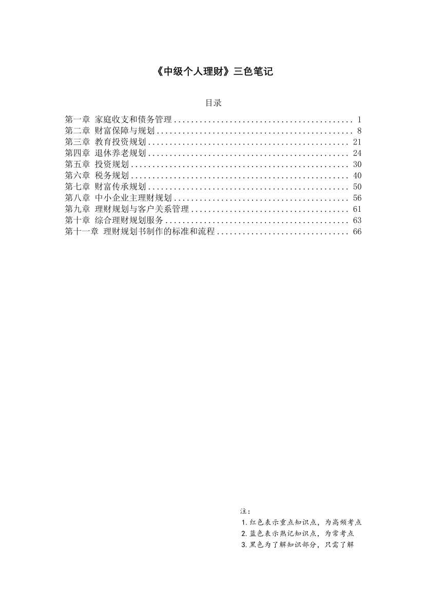 2024年银行从业中级《个人理财》三色笔记.pdf-图片1