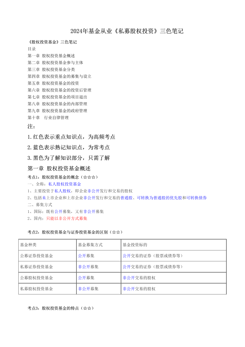 2024年基金從業(yè)《私募股權(quán)投資》三色筆記.pdf-圖片1