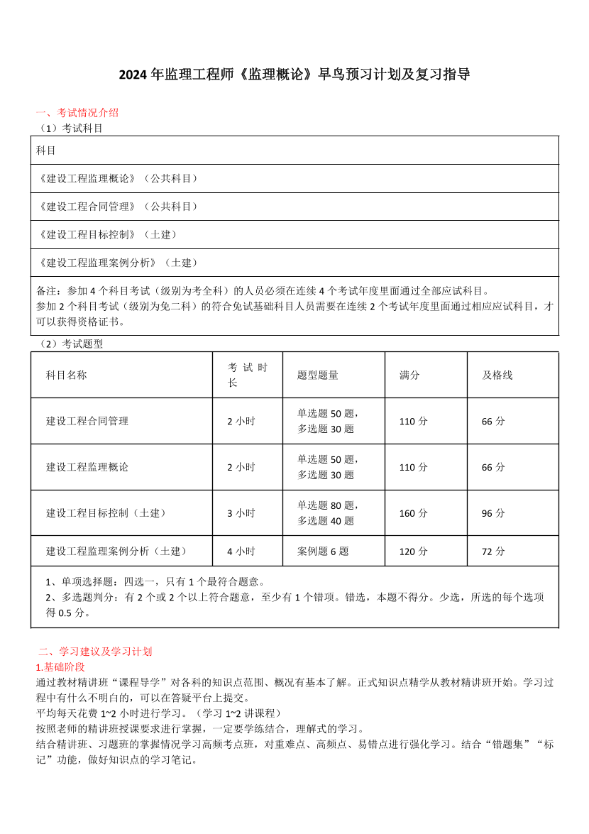 2024年监理工程师《理论与法规》早鸟预习计划.pdf-图片1