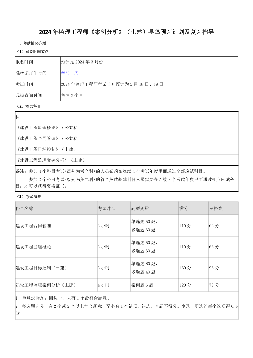 2024年監(jiān)理工程師《案例分析(土建)》早鳥(niǎo)預(yù)習(xí)計(jì)劃.pdf-圖片1