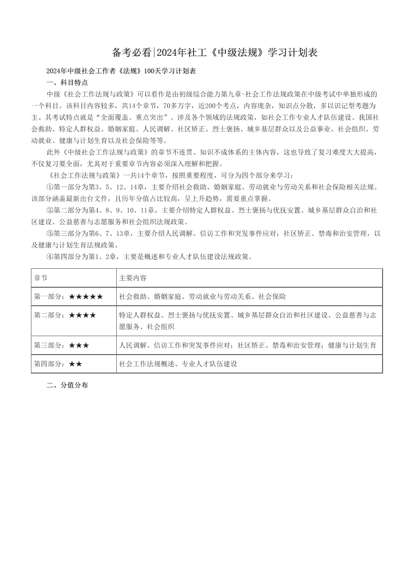 备考必看|2024年社工《中级法规》学习计划表.pdf-图片1