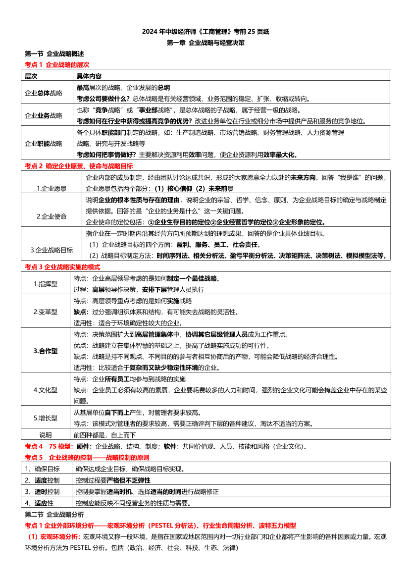 冲刺狂背！2024年中级经济师《工商管理》考前25页纸.pdf-图片1