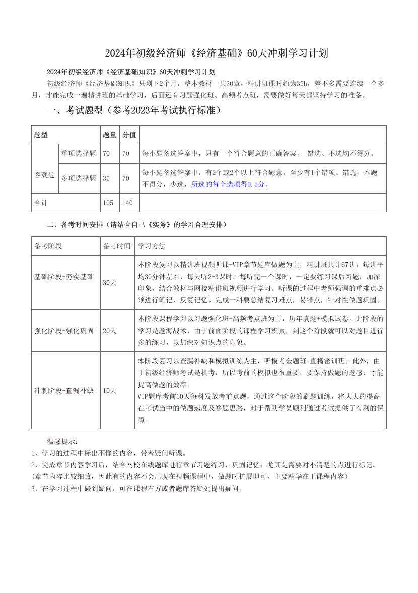 2024年初級經(jīng)濟(jì)師《經(jīng)濟(jì)基礎(chǔ)》60天沖刺學(xué)習(xí)計劃.pdf-圖片1