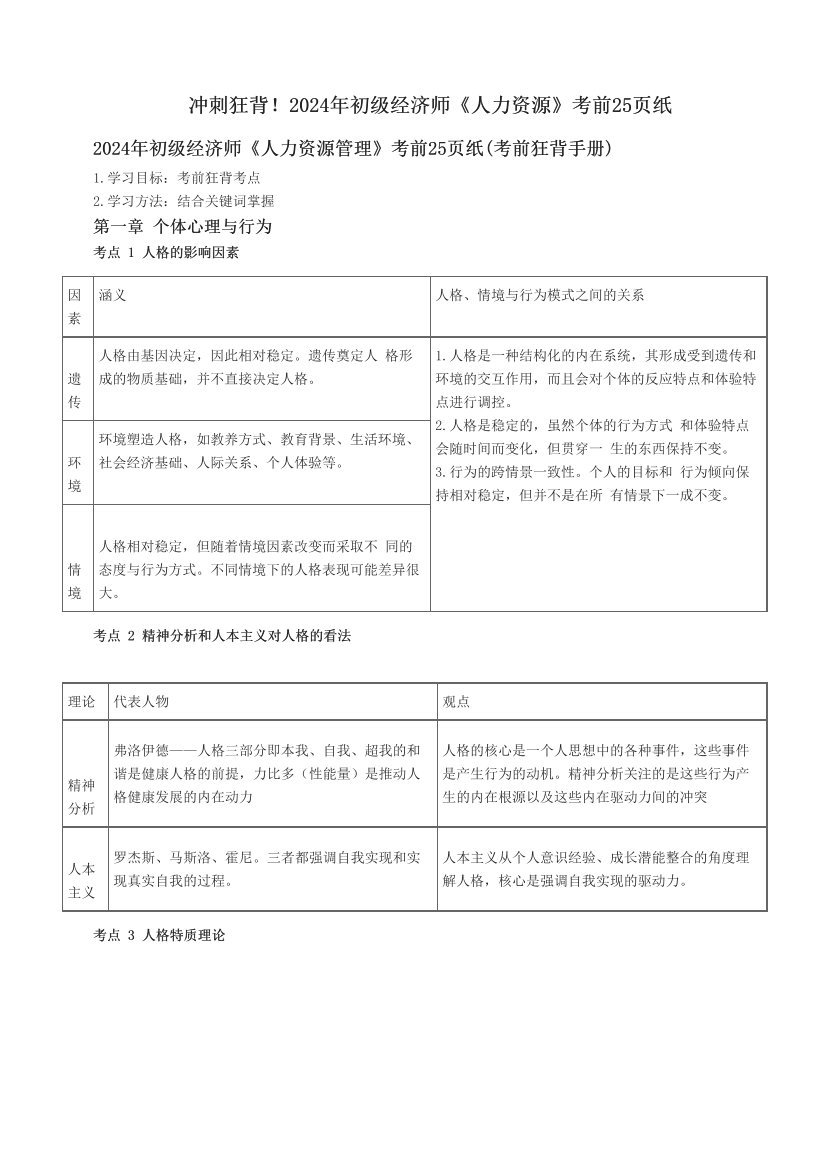 冲刺狂背！2024年初级经济师《人力资源》考前25页纸.pdf-图片1