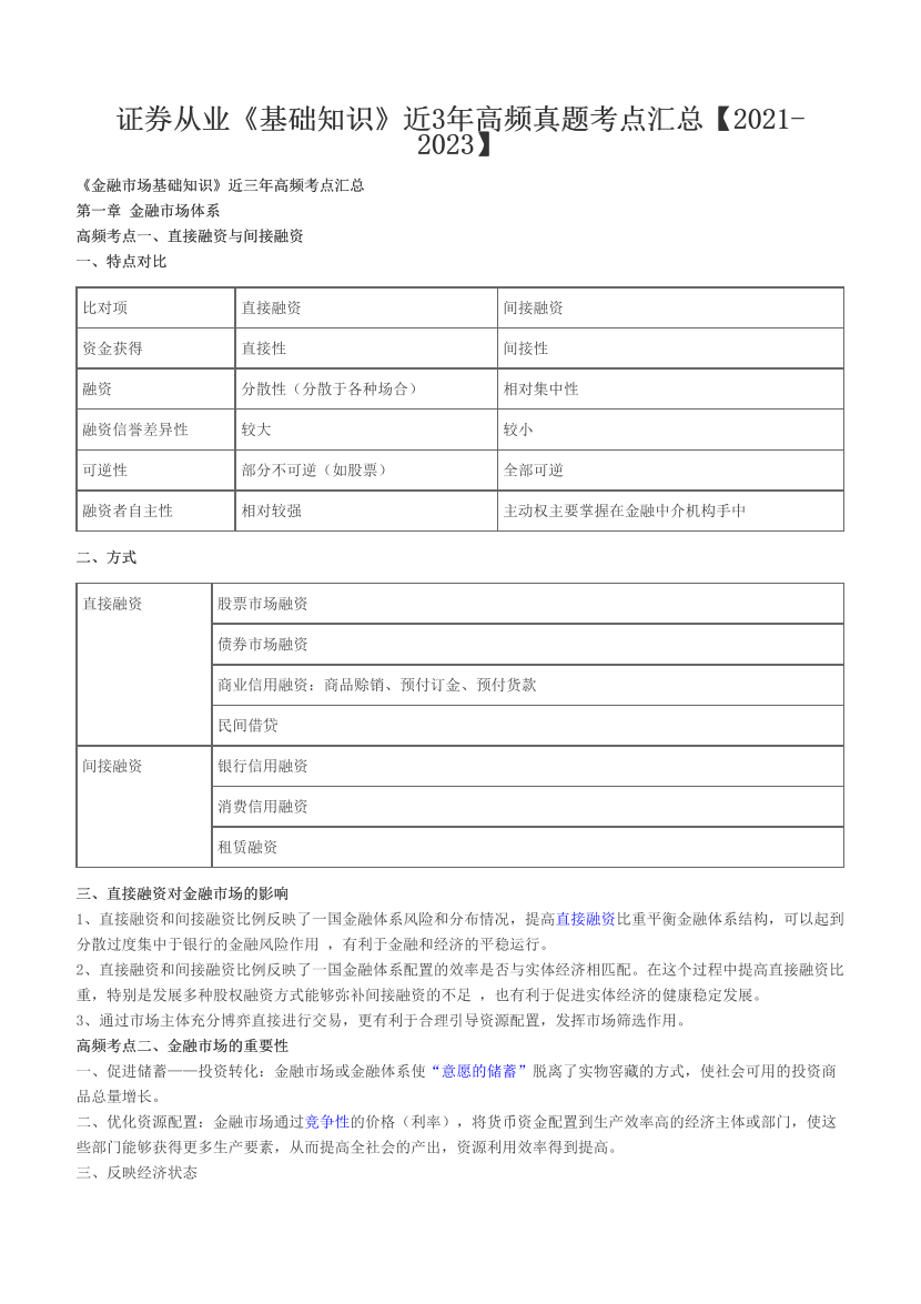 證券從業(yè)《基礎(chǔ)知識》近3年高頻真題考點匯總【2021-2023】.pdf-圖片1