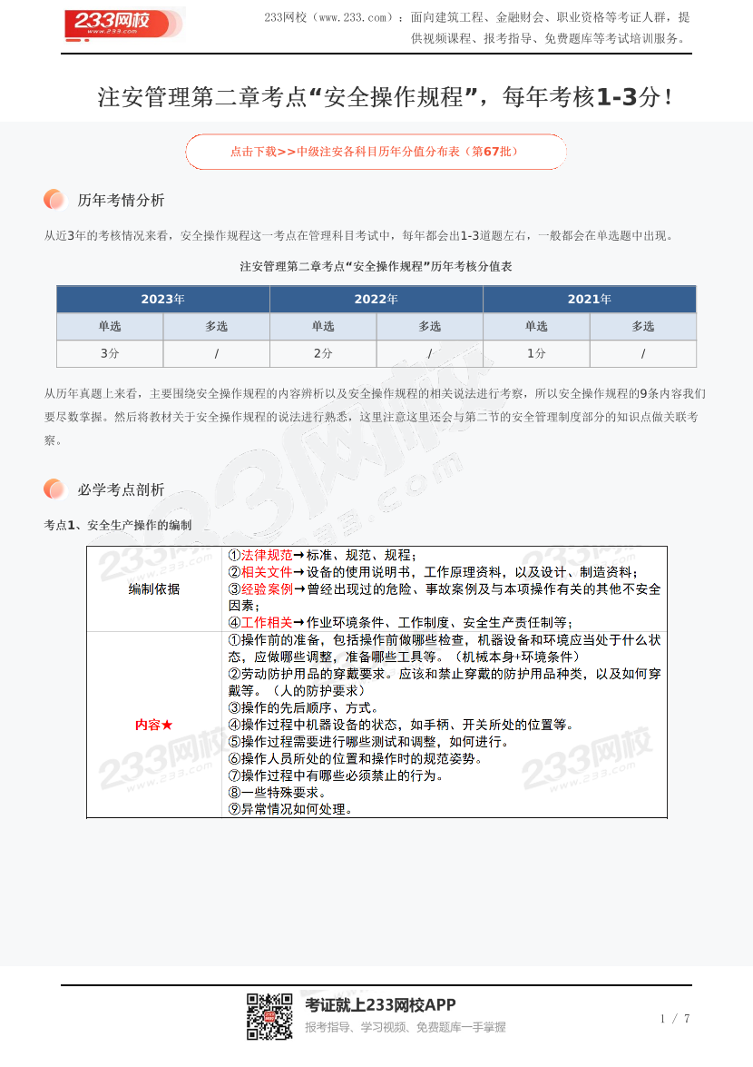 注安管理第二章考点“安全操作规程”，每年考核1-3分！.pdf-图片1