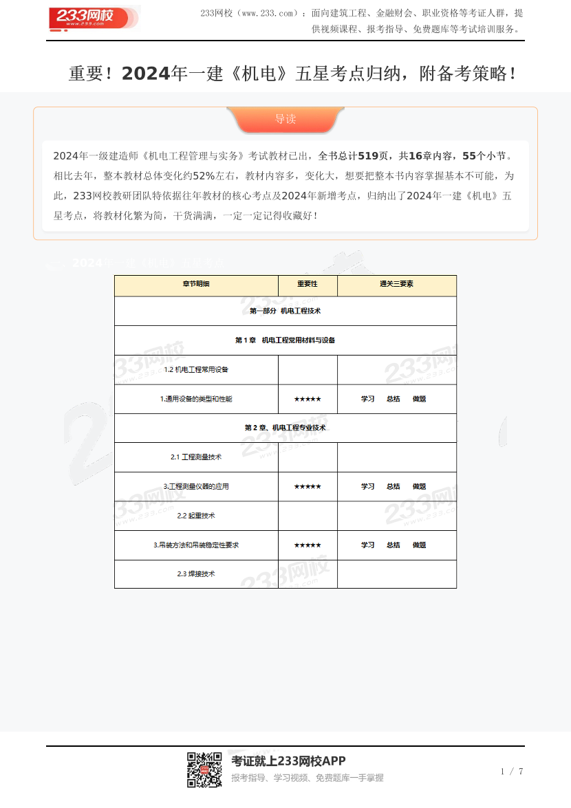 重要！2024年一建《机电》五星考点归纳，附备考策略！.pdf-图片1