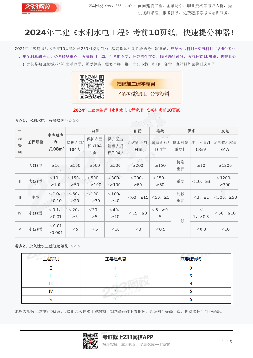 2024年二建《水利水电工程》考前10页纸，快速提分神器！.pdf-图片1