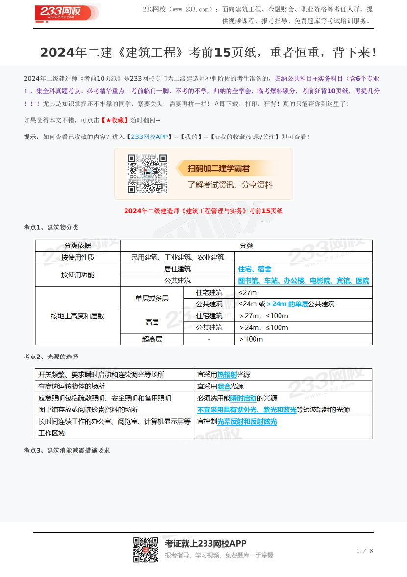 2024年二建《建筑工程》考前15页纸，重者恒重，背下来！.pdf-图片1