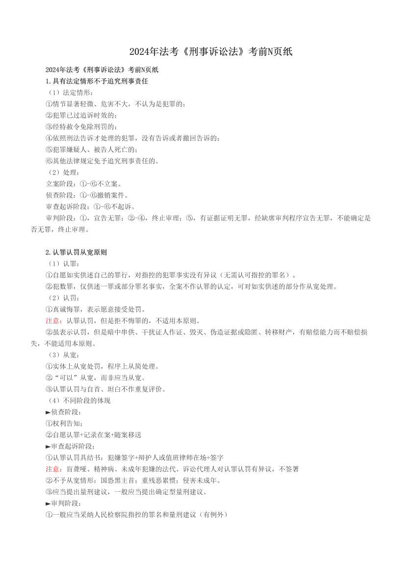 2024年法考《刑事诉讼法》考前N页纸.pdf-图片1