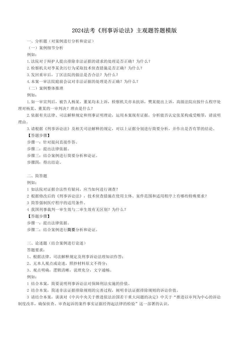 2024法考《刑事诉讼法》主观题答题模版.pdf-图片1