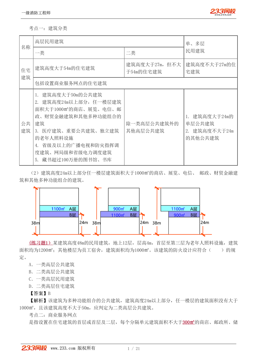 2024年消防-三合一思维导图班-民用建筑分类和建筑的耐火等级.pdf-图片1