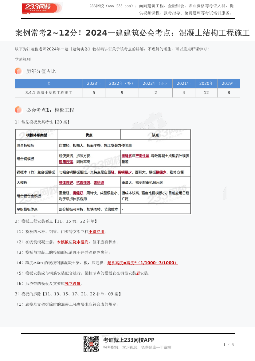 案例常考2~12分！2024一建建筑必会考点：混凝土结构工程施工.pdf-图片1