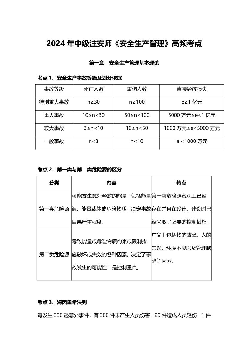 2024年中级注册安全工程师《安全生产管理》高频考点汇总（58个）.pdf-图片1