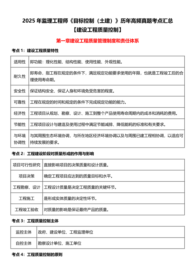 2025年监理工程师考试《目标控制(土建)》历年高频真题考点汇总.pdf-图片1