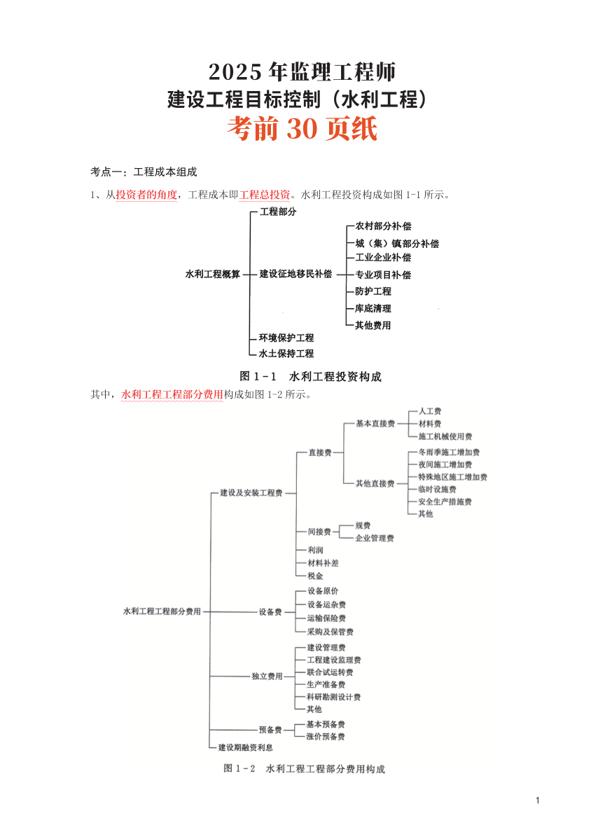 2025年监理工程师考试《目标与控制(水利)》考前30页纸.pdf-图片1
