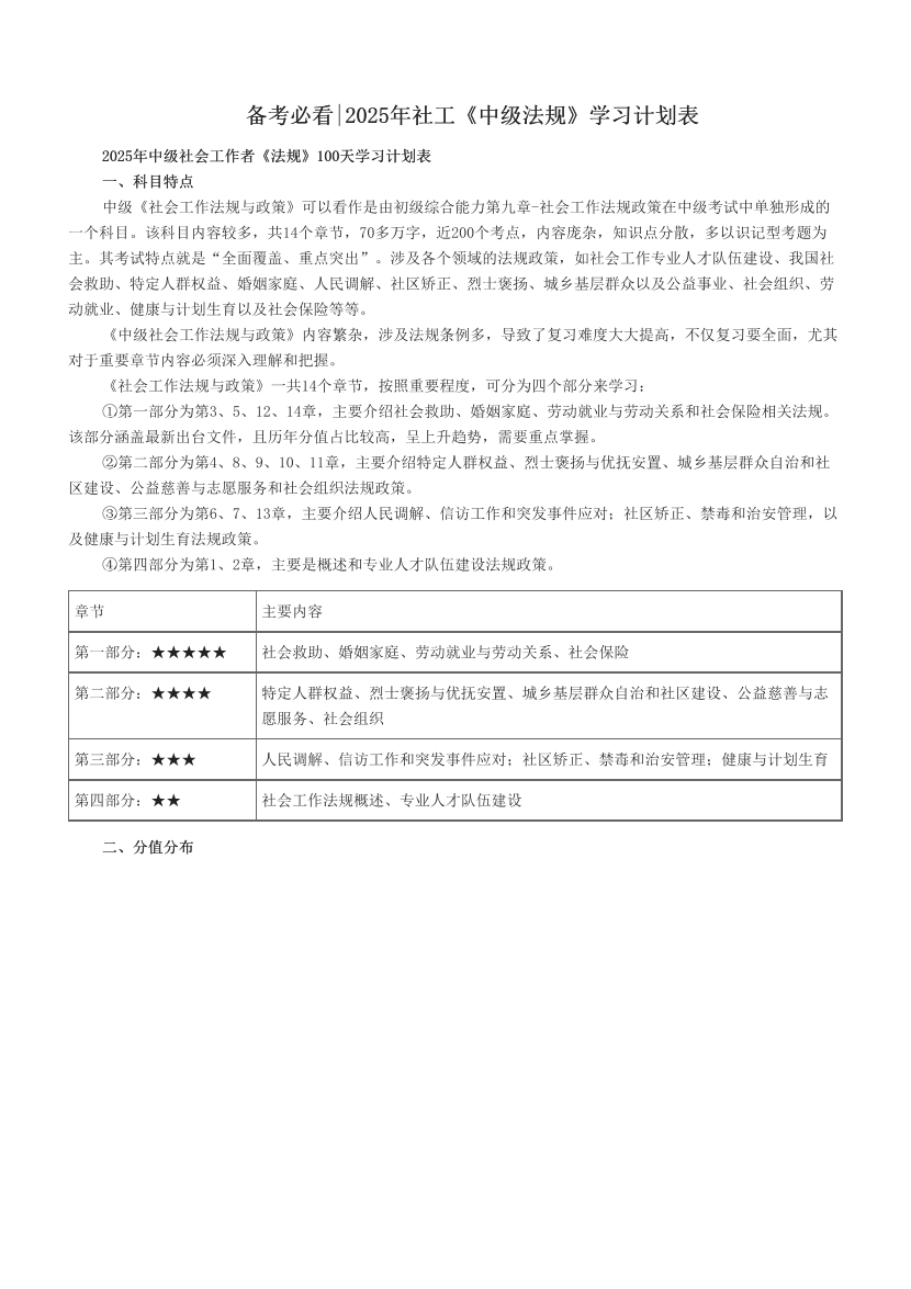 备考必看|2025年社工《中级法规》学习计划表.pdf-图片1