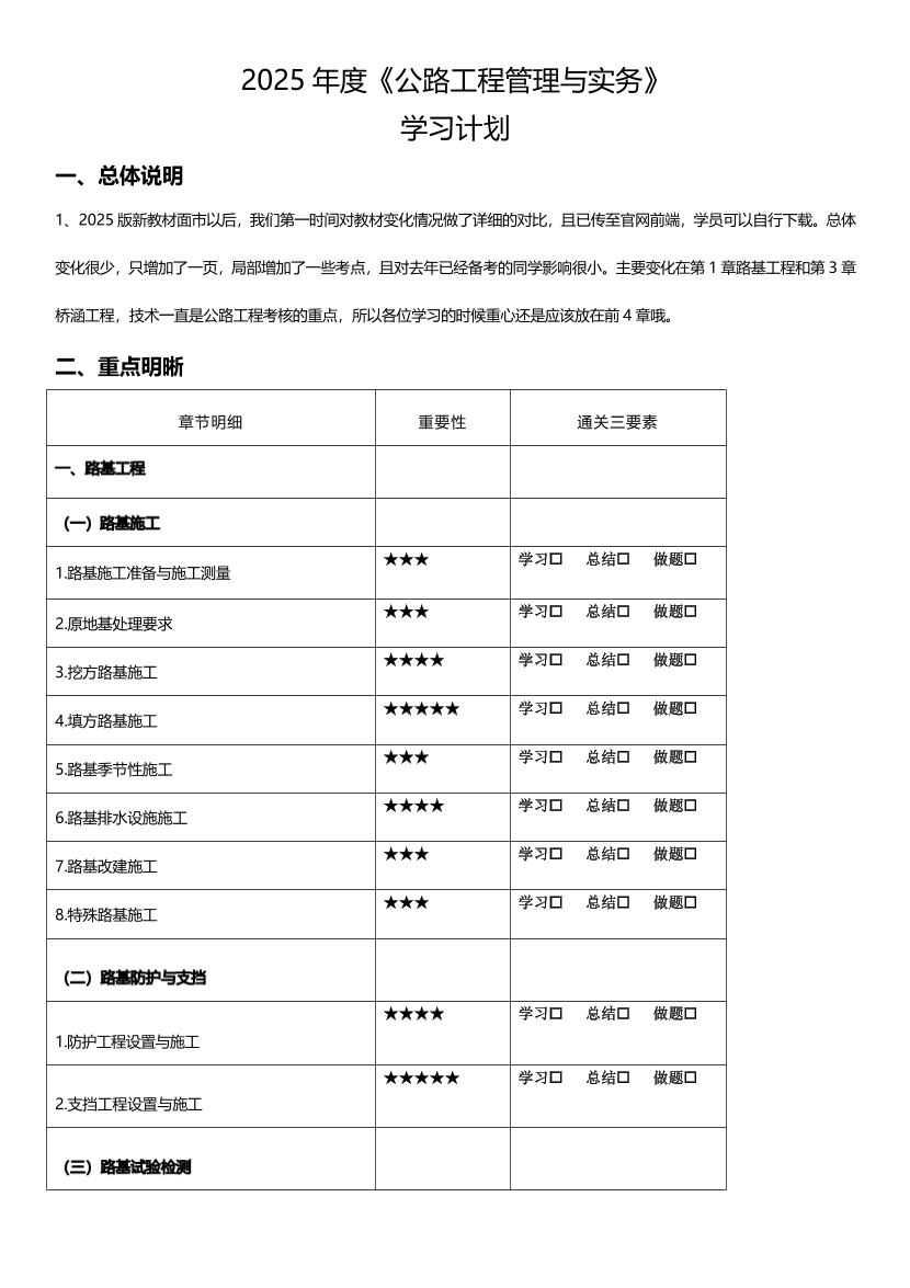 2025二建《公路工程》学习计划+历年考情分析、复习指导.pdf-图片1