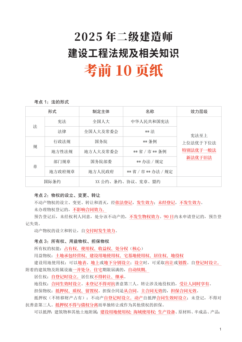 2025二建《工程法规》考前10页纸.pdf-图片1